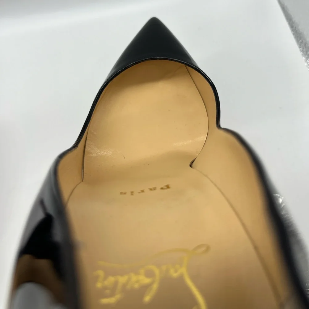 Christian Louboutin Black Patent Leather Pointed Toe Stilettos with Red Sole